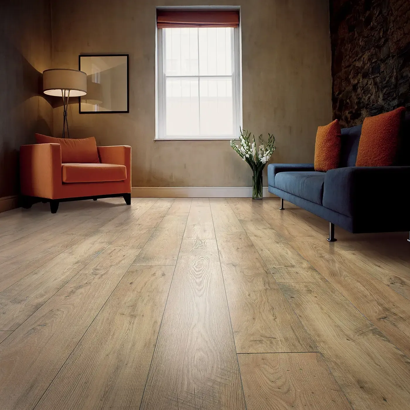 Mohawk Laminate in a warm light brown wood tone in a living room | Fantastic Floors