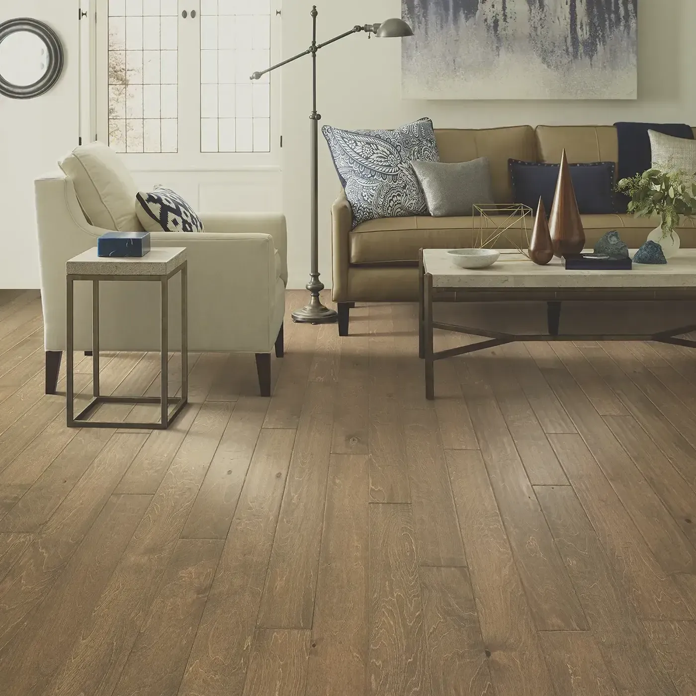 Light brown hardwood in a living room featuring | Fantastic Floors