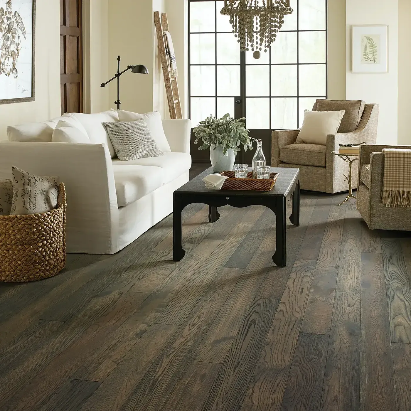 Dark gray hardwood in a living room | Fantastic Floors
