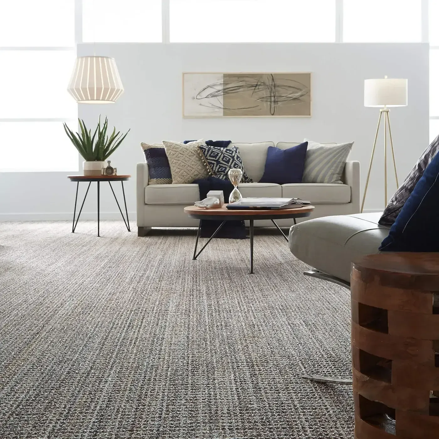 Textured gray Shaw Floors carpet in a modern living room | Fantastic Floors